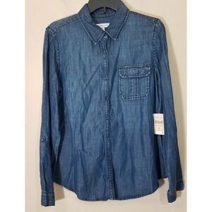 Coldwater Creek Shirt Medium 8-10 Tencel Denim Blouse Tunic Blue Chambray NEW